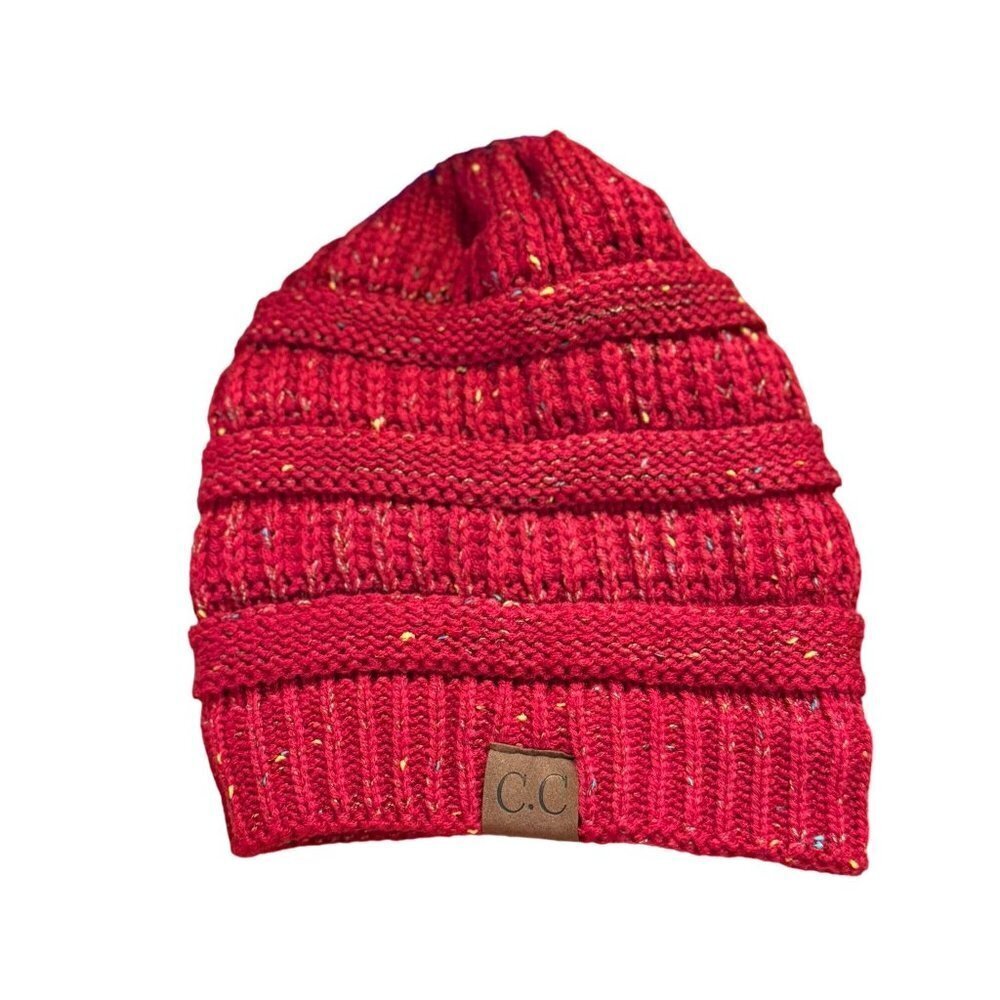 CC Women Ponytail Beanie Lined Burgandy Red SKU hat